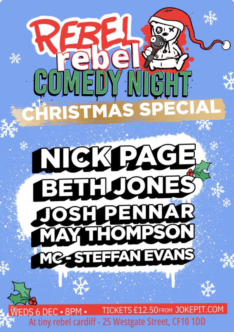 Properly excited to be doing this lovely gig tonight <a href="/Rebelx2Comedy/">Rebel Rebel Comedy</a> <a href="/TinyRebelCdff/">Tiny Rebel Bar Cardiff</a>. Such a good room 🔥