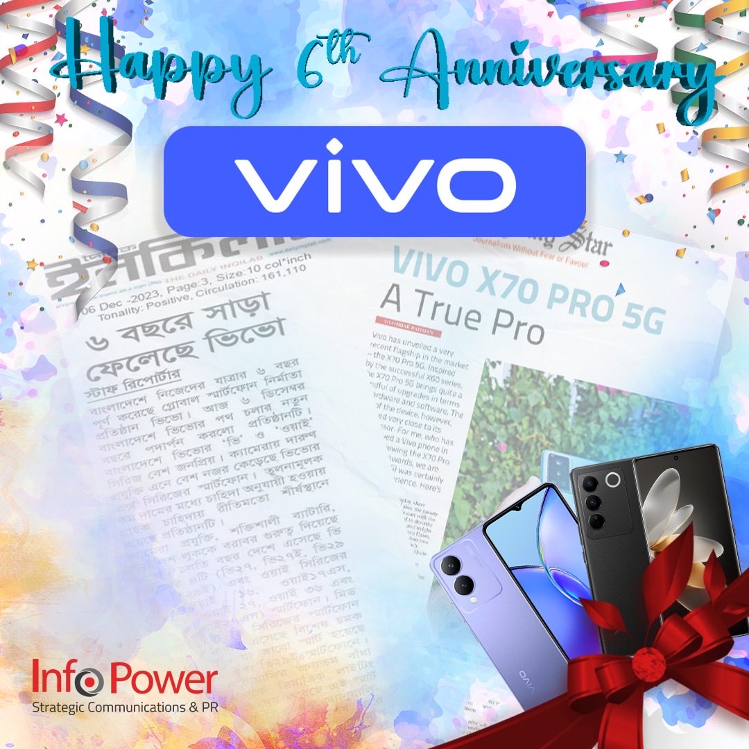 Infopowerbd's tweet photo. Happy 6th anniversary ⁦@BangladeshVivo⁩  #HappyAnniversaryvivo #happy #anniversary #vivo https://t.co/wfWXnnt9Il