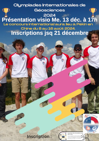 Olympiades internationales de géosciences #IESO20024
Présentation en visio le mercredi 17 décembre à 17h
Inscriptions jusqu’au 21 décembre
liens sur planet-terre.ens-lyon.fr/veille/breves/…