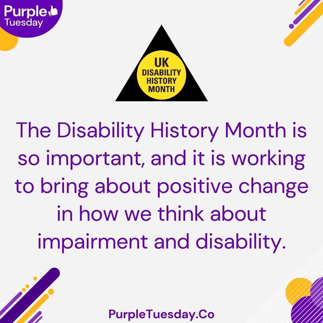 PurpleTuesNov's tweet image. As we are coming near the end of #UKDisabilityHistoryMonth 2023 we wanted to share why this month is so important, and how we can all make a positive difference to the lives of disabled people across the UK and the world.