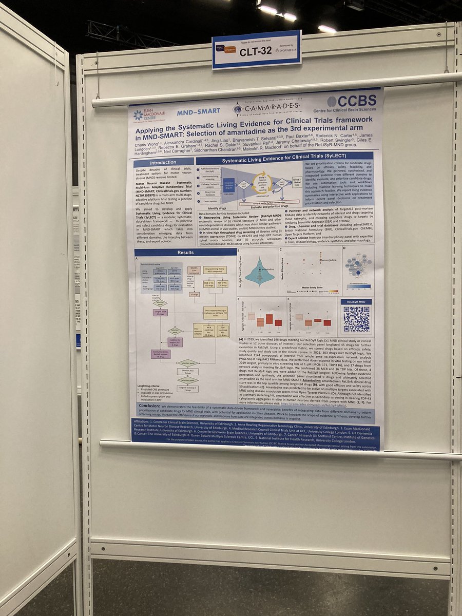 DrCharisWong's tweet photo. 1st in person #alsmndsymp since starting my PhD in 2020! Delighted to be sharing our work on selecting amantadine for @mndsmart using our data-driven approach. @CAMARADES_ @EuansCentre https://t.co/ZeWucXpxPc