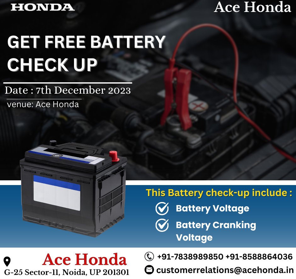 AceHonda2's tweet photo. Power up your ride! Enjoy a complimentary battery check-up at Ace Honda and ensure your journey is always charged for the road ahead. Let us keep your wheels turning smoothly ! https://t.co/nzNcgQWwHv