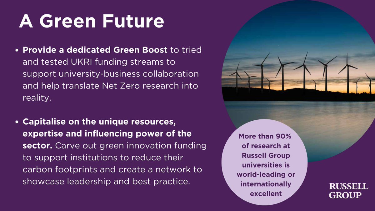 RussellGroup's tweet photo. As #COP28 reaches the halfway mark, we're reflecting on the role our universities can play in addressing climate change.
Through research, innovation and education we've delivered green breakthroughs, but with the right investment we could do even more👇
#ABrightFuture https://t.co/xCPjs5Uo9u