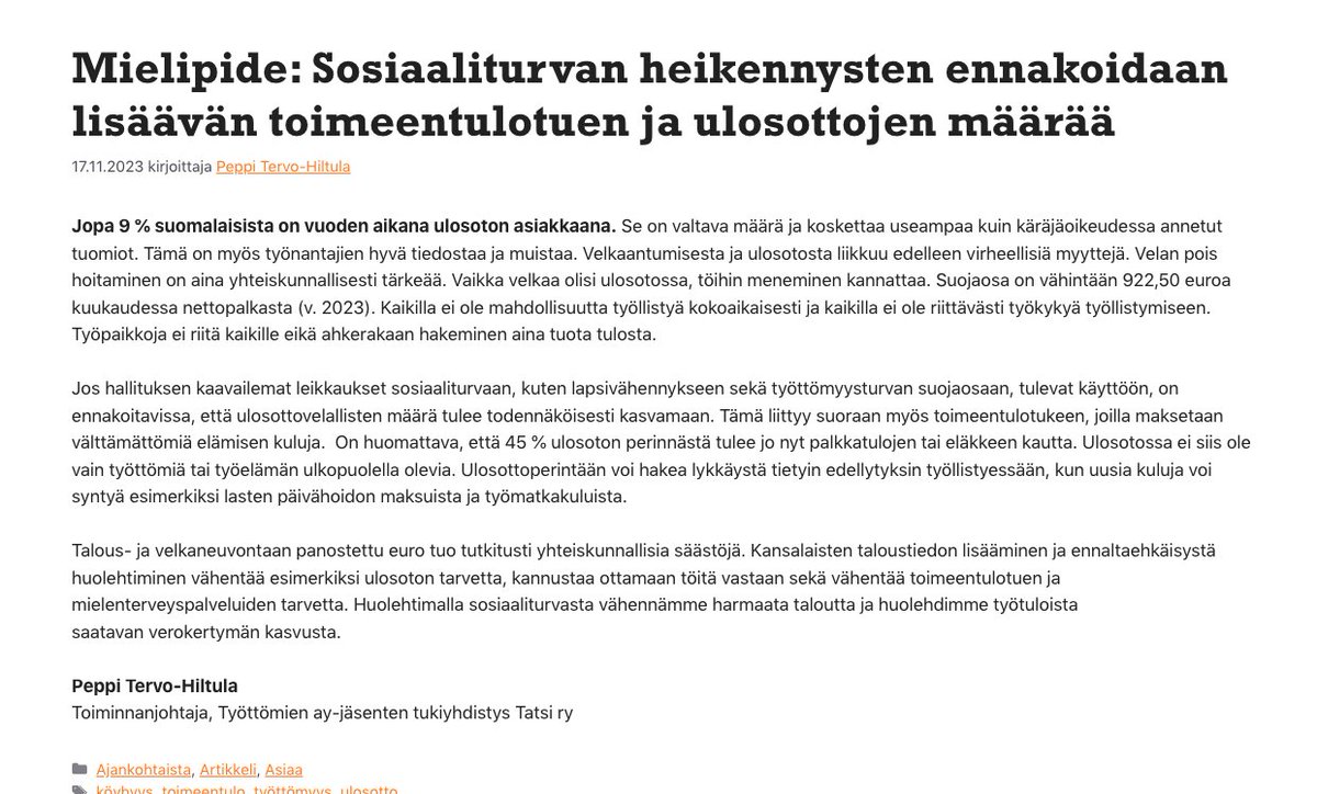 #Tatsiry #työttömyys #ulosotto #toimeentulo #heikennykset #sosiaaliturva #työttömätayjäsenet