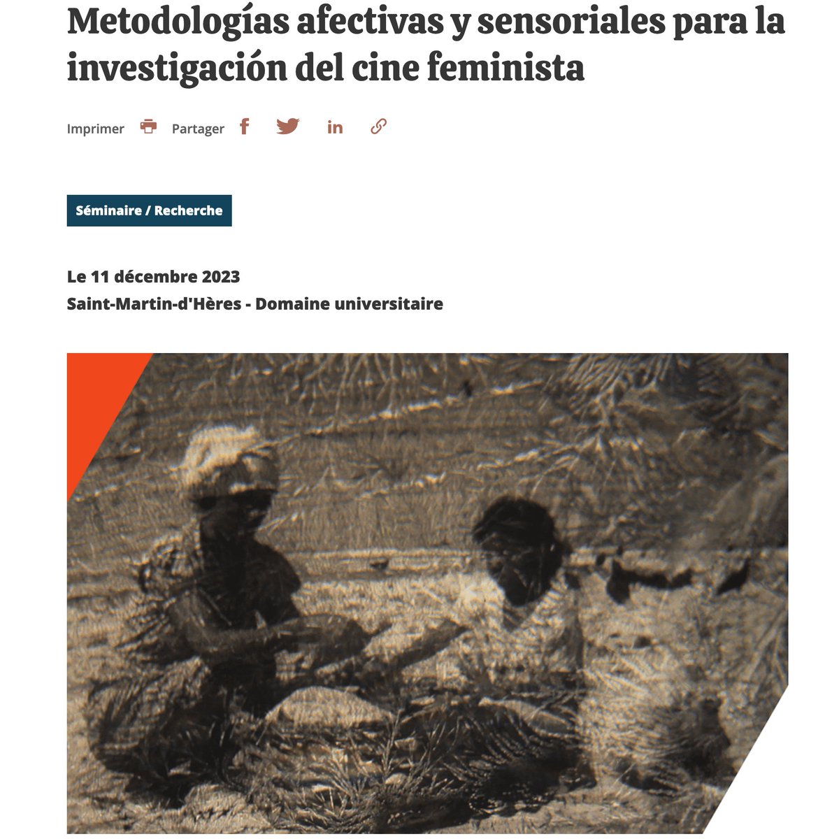 ilcea4's tweet photo. ➡️Rencontre avec Lorena Cervera "Metodologías afectivas y sensoriales para la investigación del cine feminista"
🔜 le 11 décembre à 15h45
📍Amphi MSH Alpes et à distance
👉https://t.co/OlBs72y5lT https://t.co/uyh0kfVMZJ