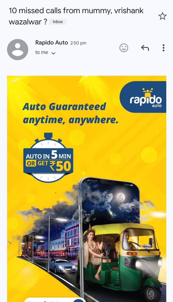 <a href="/RapidoCares/">Rapido Cares</a> Hi Team, not a good humour for marketing strategy. Please grow up marketing team. Utterly disgraceful to create panic with such tag line 10 missed calls from mummy!!
