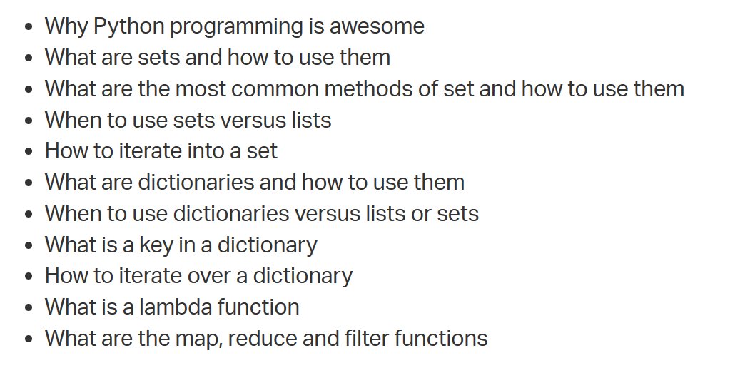 IYGEAL's tweet image. #Day_10 of #CodingWithPython
Today at @alx_africa we are learning More Data Structures: Set, Dictionary. 
General Objectives are in the picture:
#pythonprogramming #python #ALX_SE
