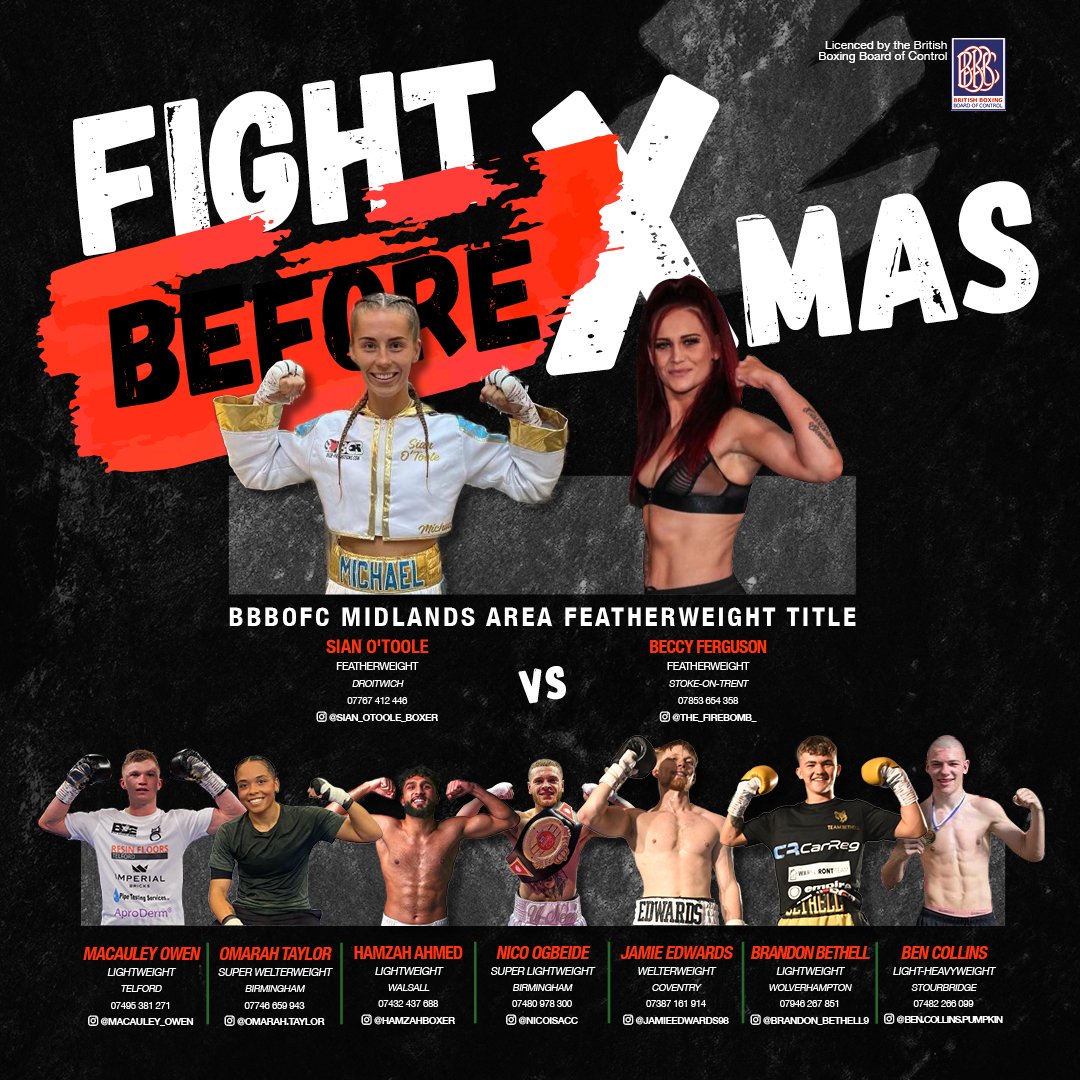 BCB Promotions (@bcb_boxing) on Twitter photo 🥊<a href="/owen_macauley/">Macauley Owen</a> is set to fight for the Midlands Area title early next year, but first he gets a much-needed run out on December 20th on BCB’s ‘Fight Before Xmas’ show at the Eastside Rooms in Birmingham.
bcb-promotions.com/2023/12/05/owe… #boxing <a href="/Queensberry/">Queensberry Promotions</a> 🥊<a href="/owen_macauley/">Macauley Owen</a> is set to fight for the Midlands Area title early next year, but first he gets a much-needed run out on December 20th on BCB’s ‘Fight Before Xmas’ show at the Eastside Rooms in Birmingham.
bcb-promotions.com/2023/12/05/owe… #boxing <a href="/Queensberry/">Queensberry Promotions</a>
