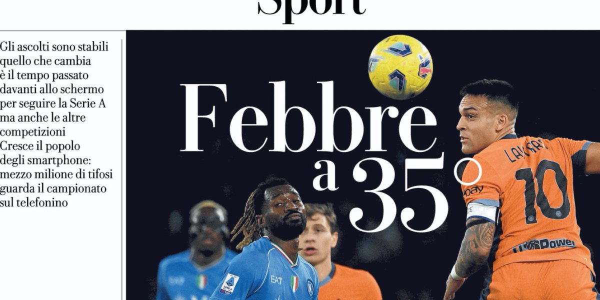 Repubblica : En moyenne, le public italien qui regarde un match de football reste connecté pendant 35 minutes. Augmentation de 10% des tifosi regardant la #SerieA sur leur téléphone chaque week-end (environ 500.000), 80-81% devant la télé.