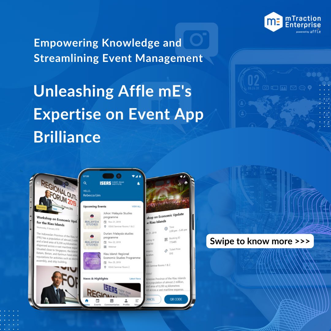 mTraction_ENTP's tweet image. In our latest #casestudy dive into ISEAS's journey, showcasing how we crafted a consumer-centric #mobileapp, revolutionizing #eventbooking, &amp;amp; seamless Analytics integration. 

Read here- bit.ly/47JSFLB

Contact us bit.ly/49F79Ot 

#eventapp #mTractionEnterprise