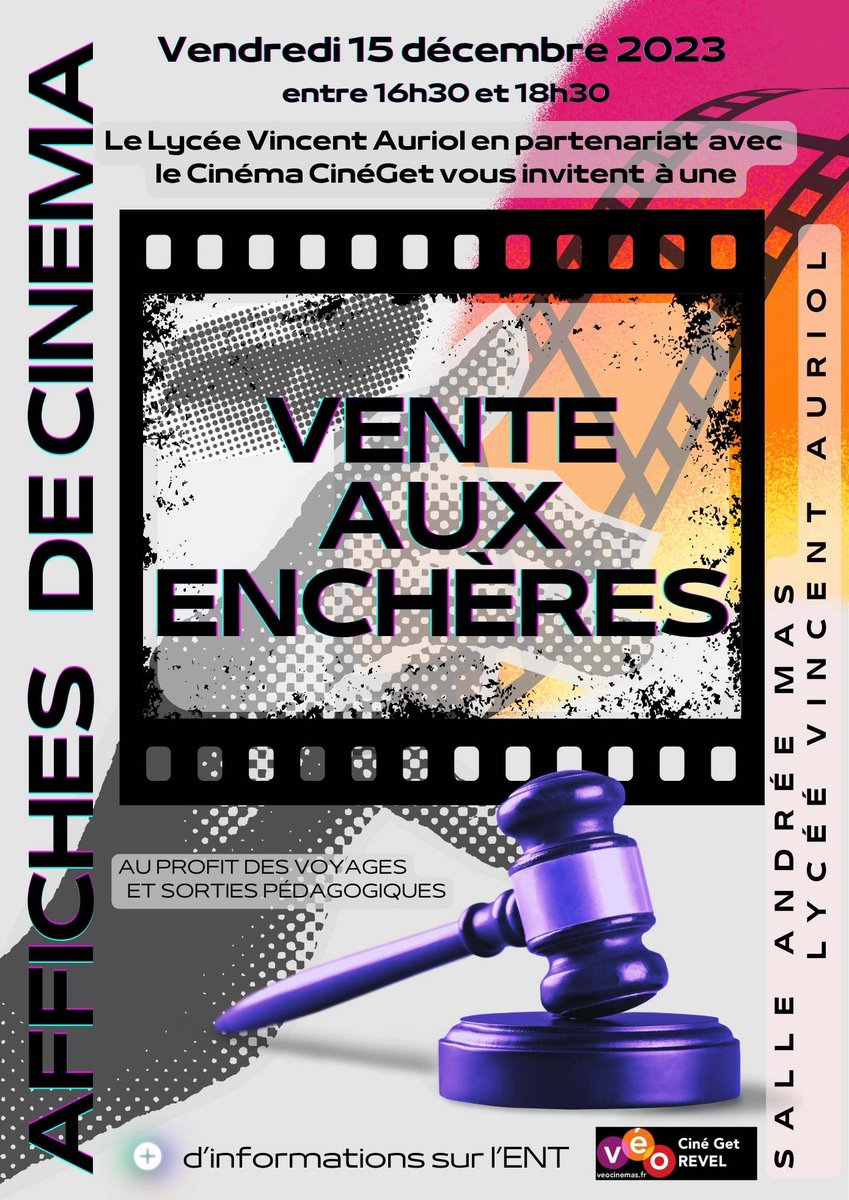 CDI_LVA's tweet photo. 📽️🎞️Grande vente aux enchères d'affiches de cinéma, ven 15/12 au Lycée Vincent Auriol, 16h30-18h30, au bénéfice des sorties pédagogiques. Ouvert à toutes et tous, que vous soyez en lien avec la Cité scolaire ou pas!
https://t.co/1u9m2Ch59A https://t.co/cQQUZJBcp6