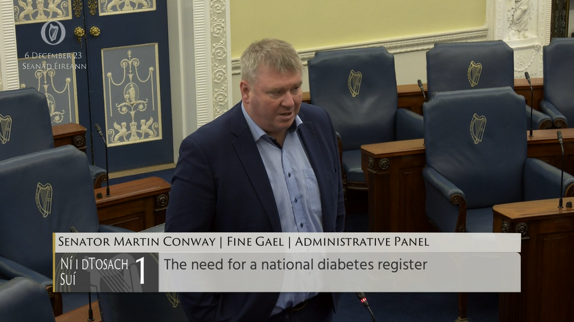 OireachtasNews's tweet photo. #Seanad Commencement Matter 1: Senator Martin Conway @conwayforclare – To the Minister for Health: To discuss the need for a national diabetes register. https://t.co/wrvrEpVfem #SeeForYourself https://t.co/tBQwz9Zdmg