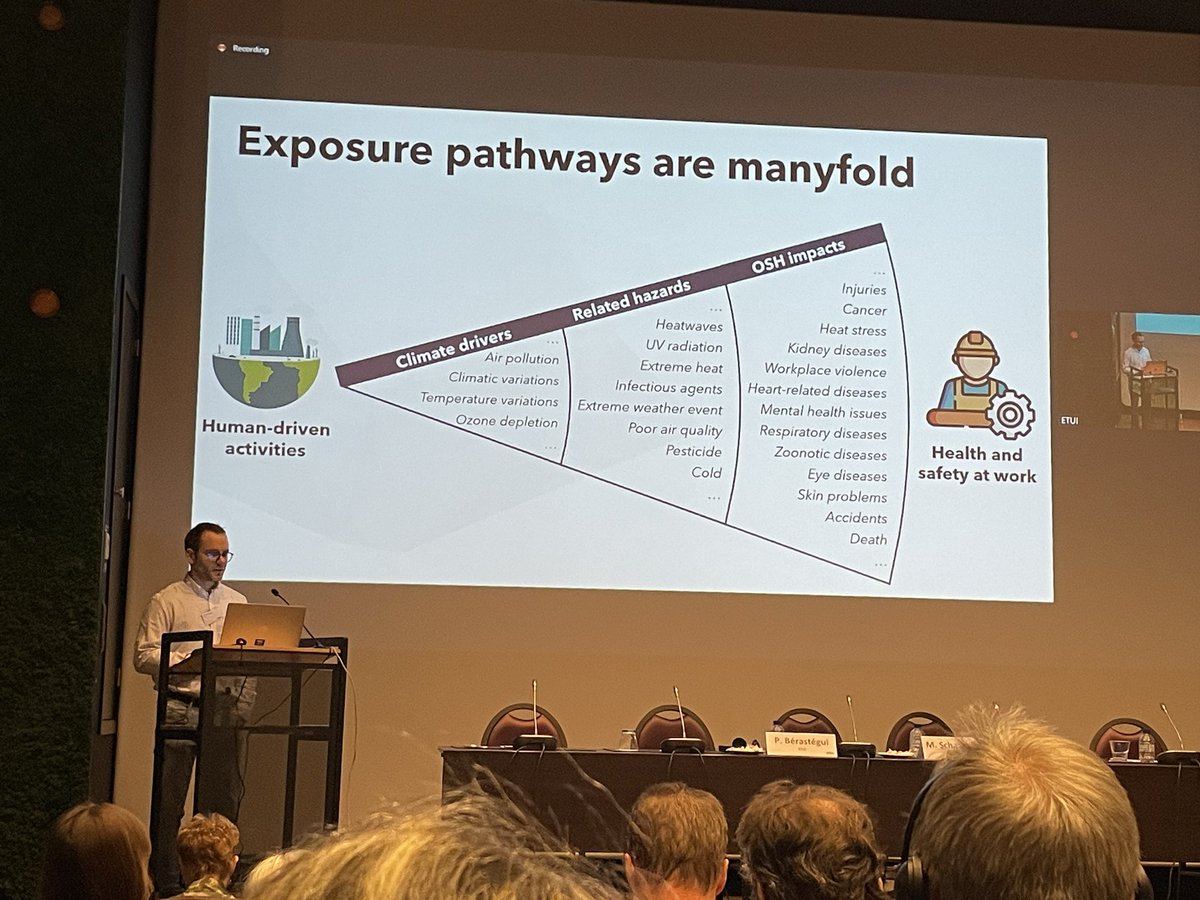 While corporate lobbyists have drinks at #COP28  , #workers are already suffering and dying from climate-related work risks. 

Extremely important @ETUI_org  conference on how compounded and cascading #climateimpacts  are already in workplaces.