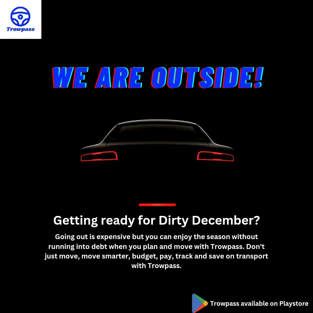 We are outside!

Going out is expensive but you can enjoy the season without running into debt when you plan and move with Trowpass. Don't just move, move smarter, budget, pay, track and save on transport with Trowpass.