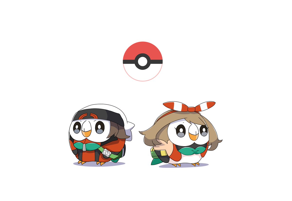 brendan (pokemon) ,may (pokemon) pokemon (creature) brown hair poke ball white background 1girl beanie bird  illustration images