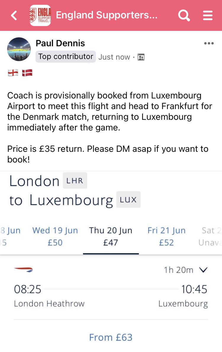 🚨Get in touch asap if this helps you! Denmark v England travel option.