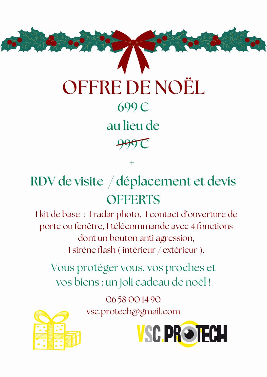 VSC_PROTECH's tweet photo. 🎁🎄𝐋’𝐨𝐟𝐟𝐫𝐞 𝐝𝐞 𝐧𝐨𝐞̈𝐥 :

❗️699€ au lieu de 999€
✅ Aucun abonnement, le matériel vous appartient à vie !
🏔️Entreprise familiale et locale basée dans les Hautes Pyrénées.

#offredenoel #particuliers #hautespyrenees https://t.co/Rn4Gxr6t8o