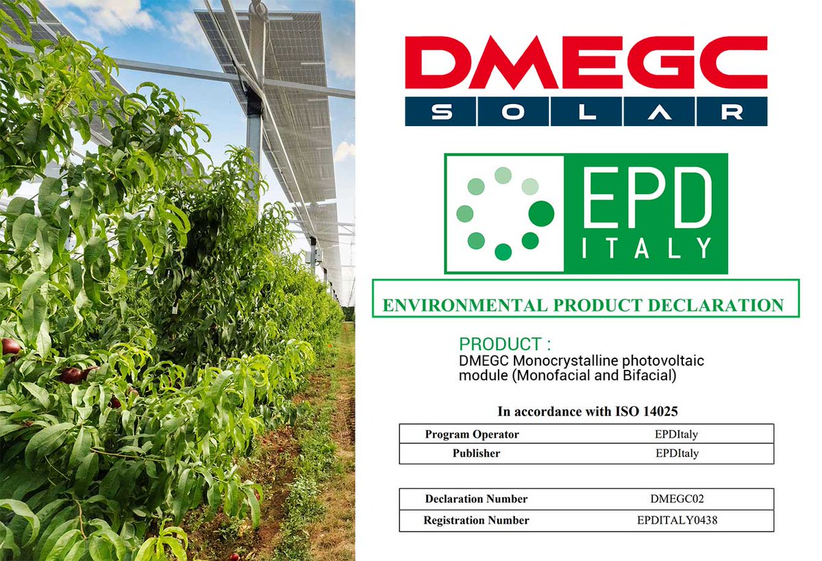 #EPD accomplished. DMEGC Solar receives the Environmental Product Declaration (EPD) certificate from EPD Italy for the excellent environmental performance of our #pvmodules.
dmegcsolar.com/newsdet?id=101…