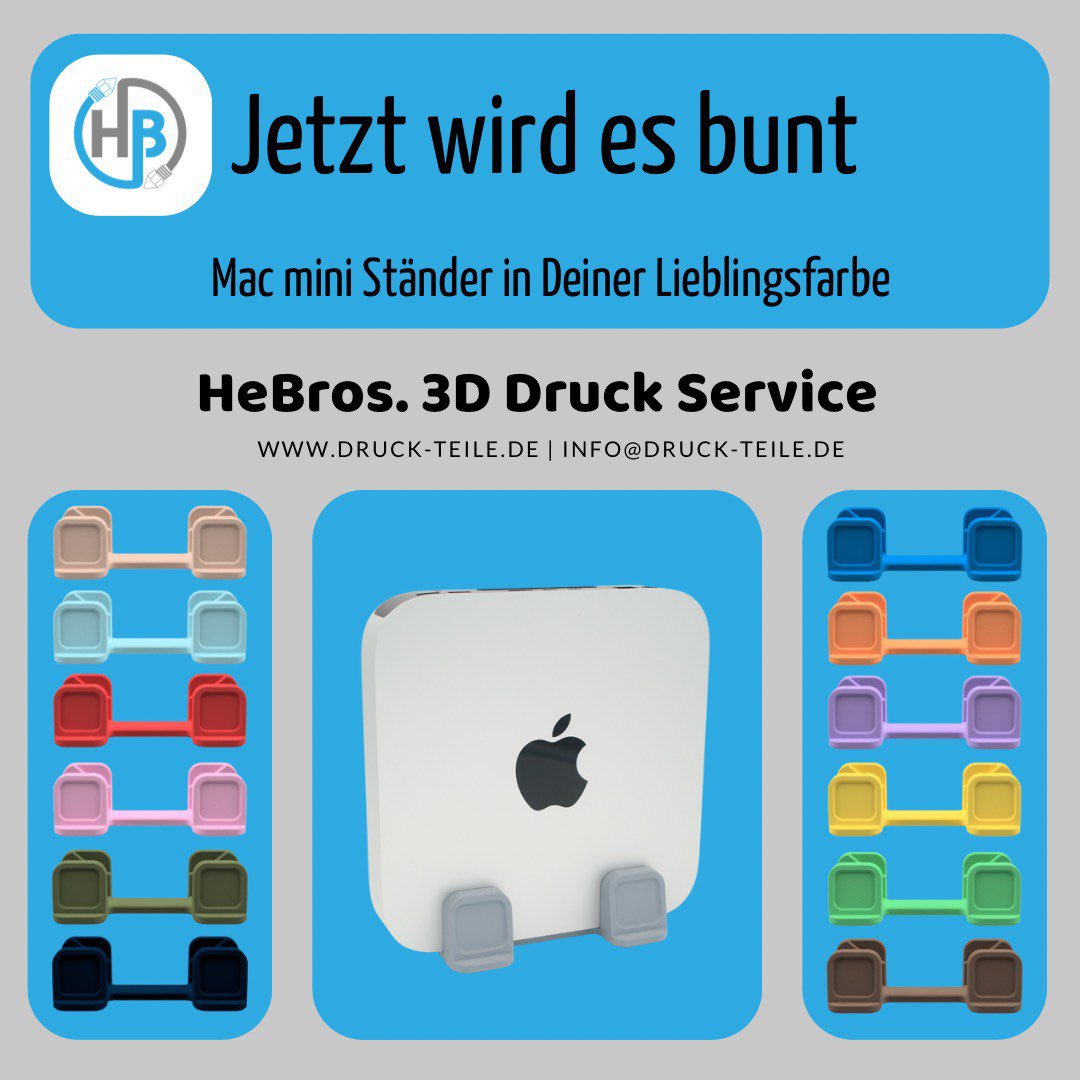 🚀 Neu: 3D-gedruckter Mac Mini Ständer! 🌈 Robust, leicht, in verschiedenen Farben. 💻✨
🎨 Farben: Schwarz, Weiß, Blau, Rot u.v.m. 👇

🔖 #MacMini #Apple #Tech #3DDruck #Weihnachten
Verpasst nicht, euren Arbeitsbereich zu pimpen! 🌟