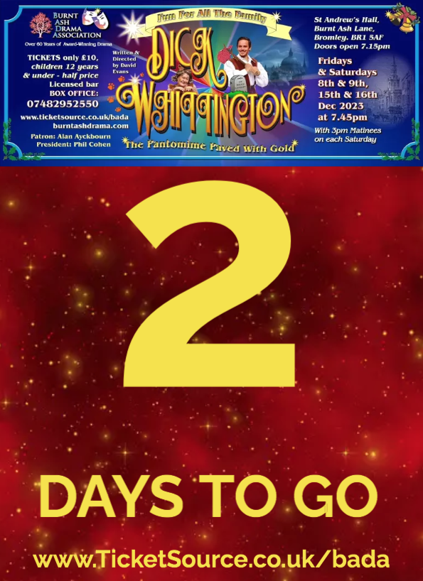 drama_ash's tweet photo. 2 Days until @drama_ash's Dick Whittington.  Get tickets from https://t.co/tMhTjfDgbT or 07482 952 550. Tickets only £10 per adult and just £5 for children (aged 12 or under). Limited availability on matinée performances, but the evening have seats available.  #BADAWhittington https://t.co/sSNLnKNSUK