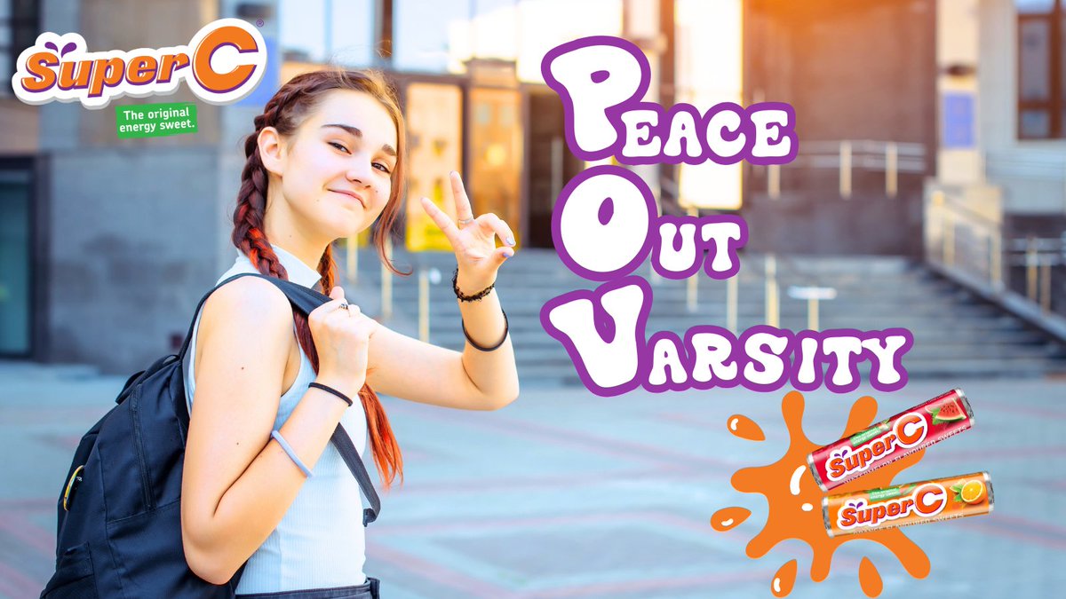 POV stands for Peace Out Varsity 🤪✌🏻 Pack a roll of Super C to keep your energy up on the journey back home 😉 #SuperCSweets #Fruity #Energy #Boost #PowerUp #RealFruitFlava #Citrus #OrangeFlavour #WatermelonFlavour #Varsity #University #CollegeLife #FinalsAreOver #HomeTime