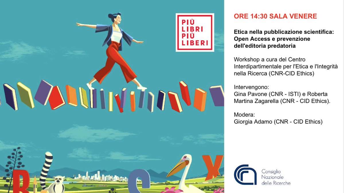 Per chi è a Roma, si parla di Open Access a #piulibri23, con un workshop dal titolo 'Etica nella pubblicazione scientifica: Open Access e prevenzione dell’editoria predatoria'. Appuntamento il 7 dicembre alle 14.30, sala venere 👉 open-science.it/event?rpk=2795… @ginapavone @piulibri23