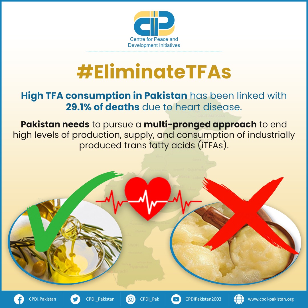 Heart disease is the leading cause of death in Pakistan, and high TFA consumption is a major risk factor. 

We need to act now to #EliminateTFAs from our food supply and protect our health. Join us in calling for a ban on #iTFAs  in Pakistan.