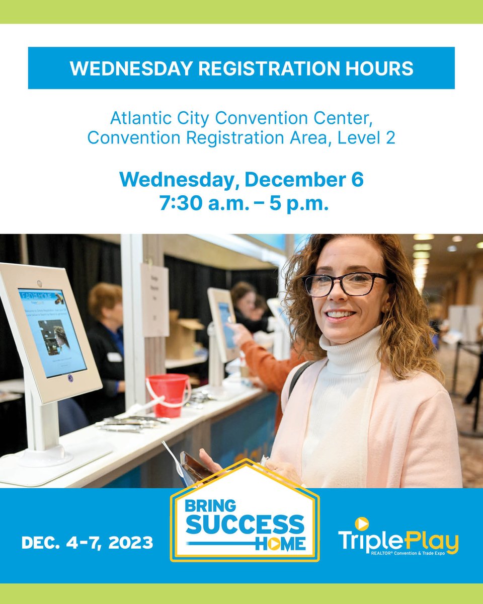 TriplePlayExpo's tweet photo. Welcome to Triple Play! The registration desk will be open today at the Atlantic City Convention Center on Level 2 from 7:30 a.m. - 5 p.m. #BringSuccessHome #TP23 https://t.co/45xYQJmqTc