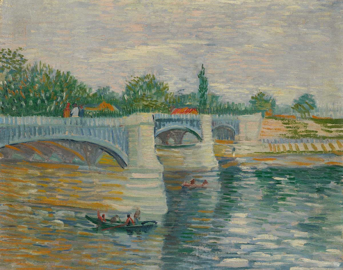 In 1887, Vincent had a vital time in Asnières near Paris, calling it a 'painting campaign.' Daily, he'd walk 3 miles from Montmartre, his Paris home, experimenting with styles and colours. This painting shows his loosely placed brushstrokes and vibrant colours beautifully.