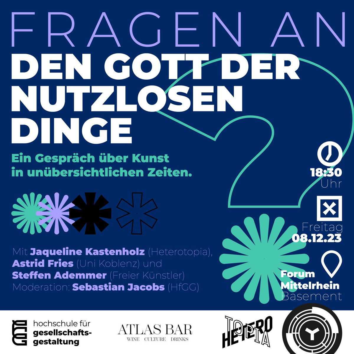 hfgg_hochschule's tweet photo. Nach 1 Woche Ausstellung #gottdernutzlosendinge sprechen wir Freitag um 18:30 mit Kuratorin Jaqueline Kastenholz, Soziologin Astrid Fries & Künstler Steffen Ademmer über das Ausstellungsthema & heterotopisches Potenzial von Kunst im öffentlichen Raum
Kommt rum!
#heterotopia
#hfgg https://t.co/Ax4vU0DxMu