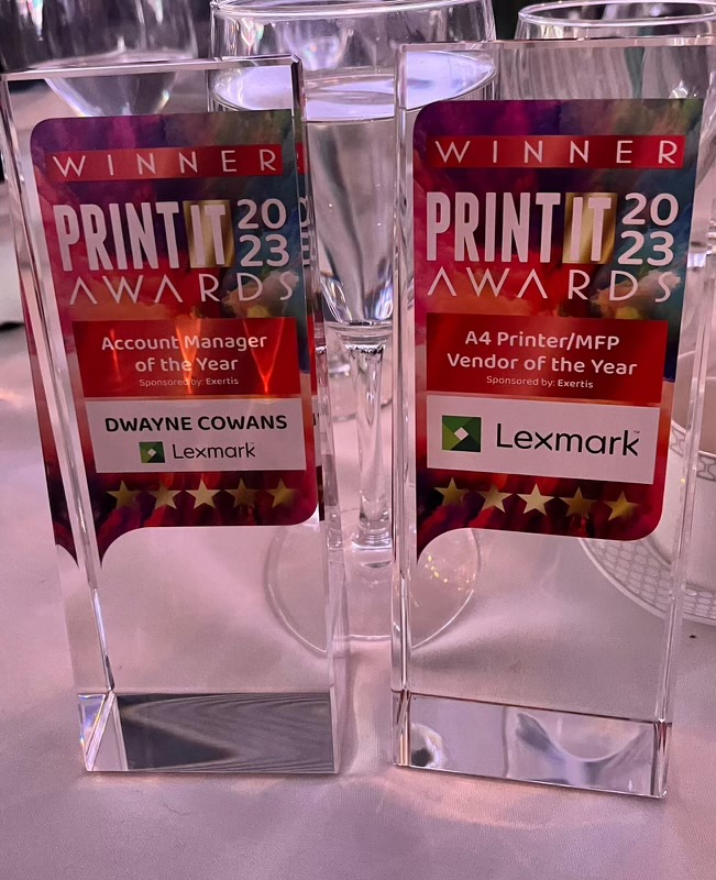 It’s official! Lexmark have been named the winners of the A4 Printer/#MFP Vendor of the Year AND Account Manager of the Year for <a href="/DwayneCowans1/">Dwayne Cowans</a> at the #PrintITAwards 2023! 🎉Congratulations to the whole team! 🥂