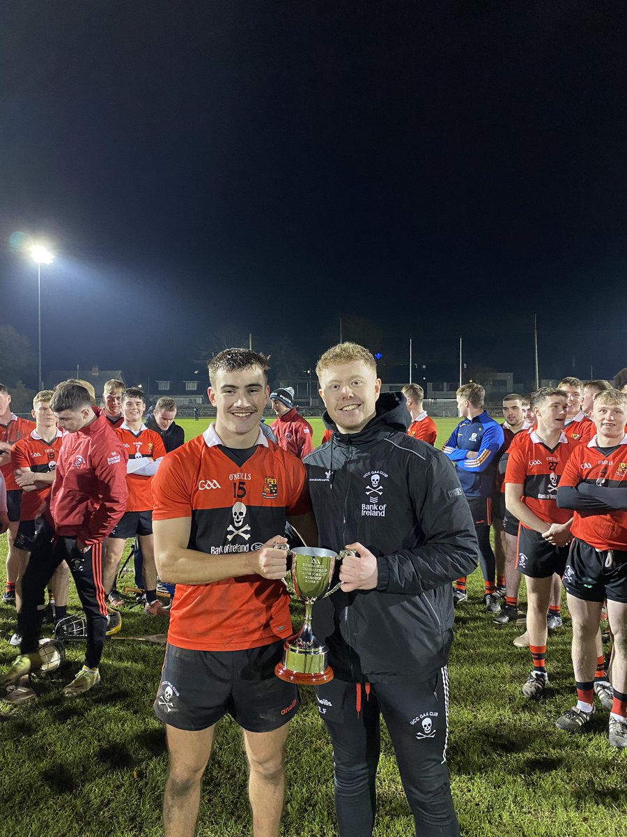 UCC Fresher manager Eoin Fitzgerald <a href="/GaaPiltown/">Piltown GAA Club</a> with league winning captain Seán O’Rourke <a href="/BduffLwr/">Ballyduff Lower Gaa</a> down the Dyke after winning the Fresher league last night <a href="/HigherEdGAA/">GAA Higher Education</a> <a href="/UCCSport/">UCC Sport</a>