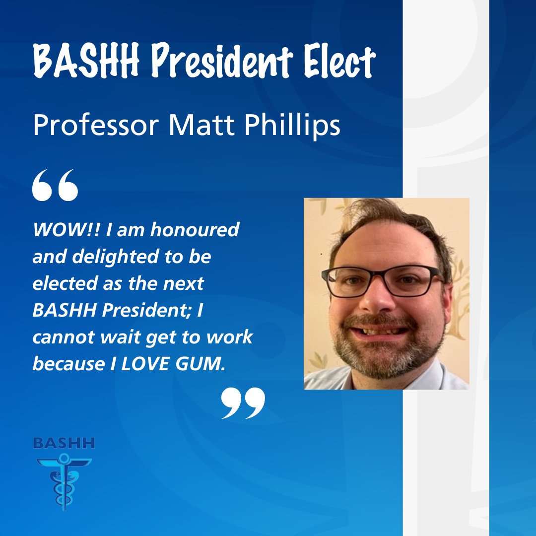 We're delighted to announce BASHH's new President Elect is Professor Matt Phillips Matt is a GUM consultant who has served as BASHH Treasurer and Officer. His areas of interest include promoting GUM as a career & supporting training. Join us in congratulating @Prof_Matt_P 👏