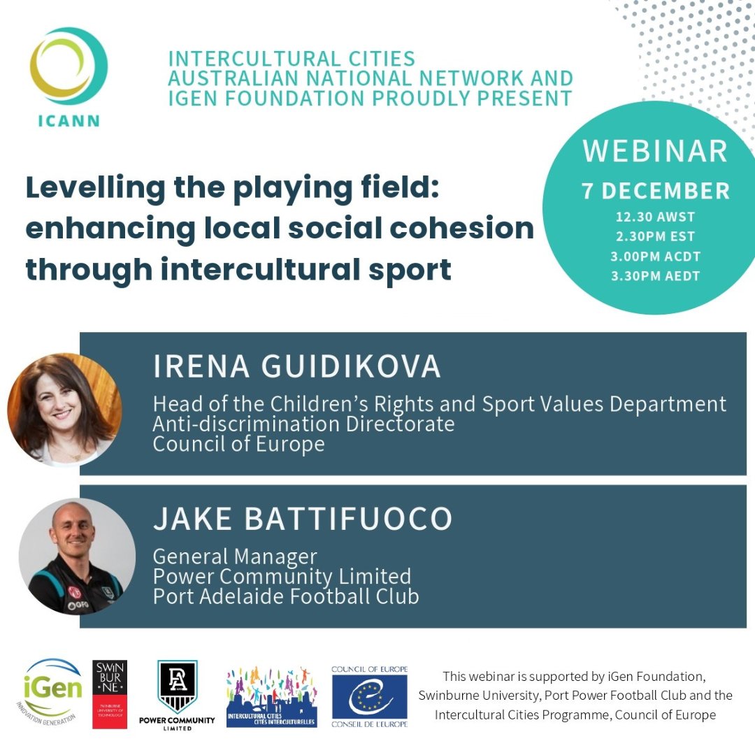 Enhancing local social cohesion through intercultural sport – Irena Guidikova, Head of the Children’s Rights & Sport Values Department, will present the @CoE's work on Sport & #InterculturalCities tomorrow at 5.30am CET Info & registration: go.coe.int/Be0gC #CoE4Sport