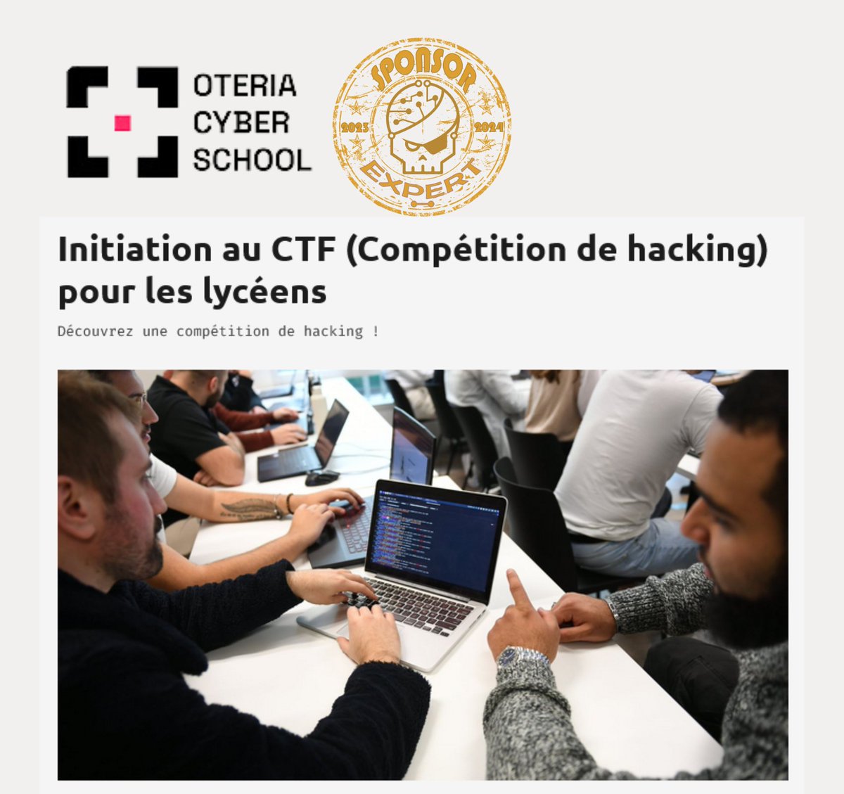 Exploring the world of CTF with Oteria! 👀🧑🏼‍🎓 In line with our initiatives in the field, our Expert sponsor <a href="/OteriaCS/">OTERIA</a> is committed to introducing high school students to cybersecurity. 🔒 At their next CTF on maritime cyberthreats, 20 lucky students will witness a real-life