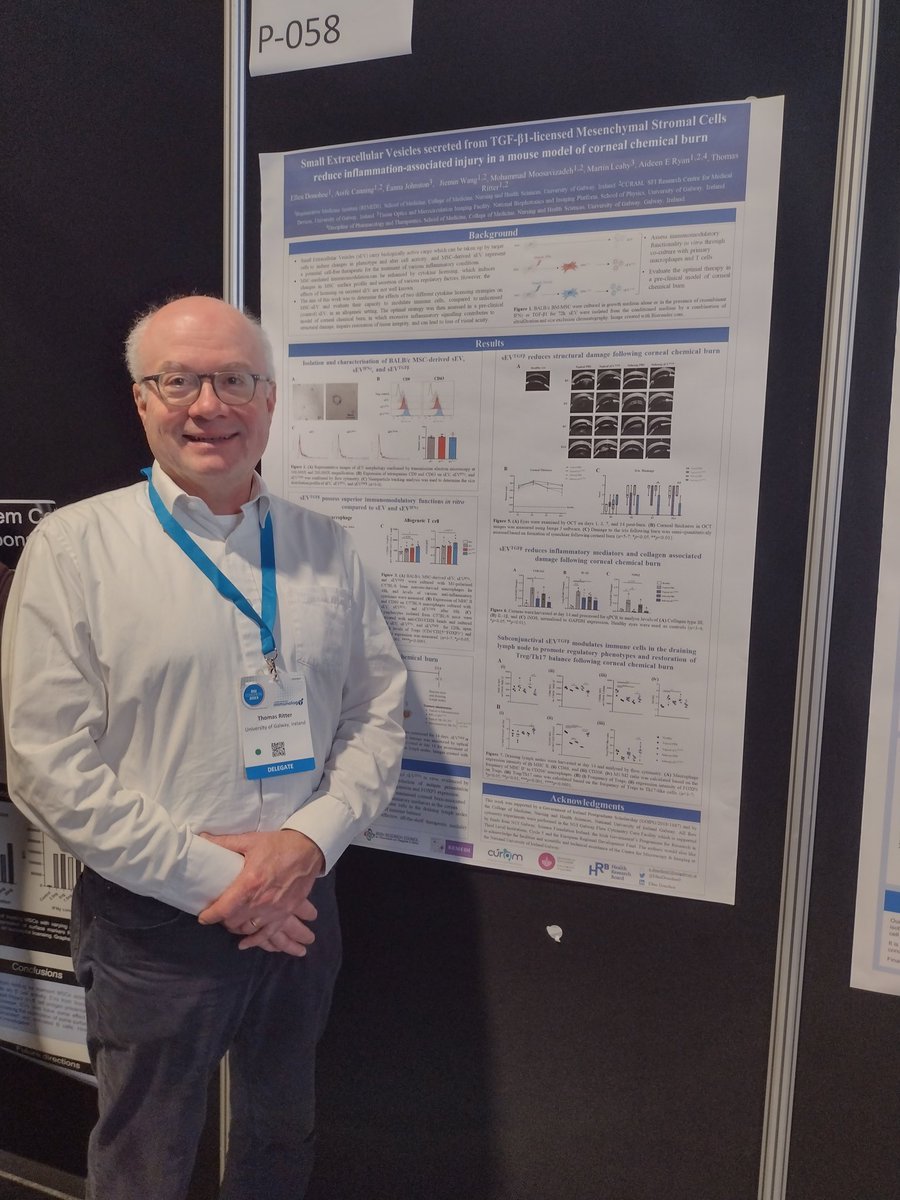 Presenting on behalf of Ellen @EllenDonohoe9 her excellent work on modulating ocular inflammation through #MSC derived extracellular vesicles at #BSI23. @IrishResearch @scienceirel @CURAMdevices @restorevis_eu @Galway_Research