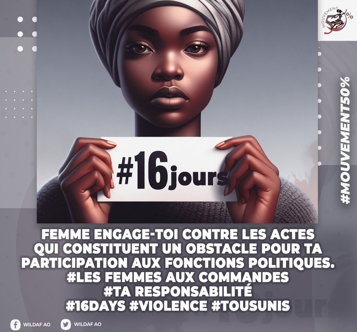 . #16joursdactivisme Disons NON aux violences à l'égard des femmes #16DaysOfActivismAgainstGBV #16Days #16joursdactivisme23 #16Jours  <a href="/16DaysCampaign/">Global 16 Days Campaign</a> 
<a href="/ParlementCEDEAO/">Parlement CEDEAO</a> <a href="/NzaramaNCP/">N'Zarama Center for Peacebuilding NCP</a> <a href="/AU_WGYD/">African Union Women, Gender & Youth Directorate</a> <a href="/BBalguissa/">Balguissa</a> <a href="/M_woutene/">Wouténé Mélissa</a> <a href="/kabwendy/">Wendyam KABORE</a> <a href="/OxfaminAfrica/">Oxfam in Africa</a> <a href="/WildafSenegal/">WILDAF senegal</a> <a href="/wildaf_togo/">WiLDAF-TOGO</a> <a href="/wildaf_mali/">WILDAF Mali</a>