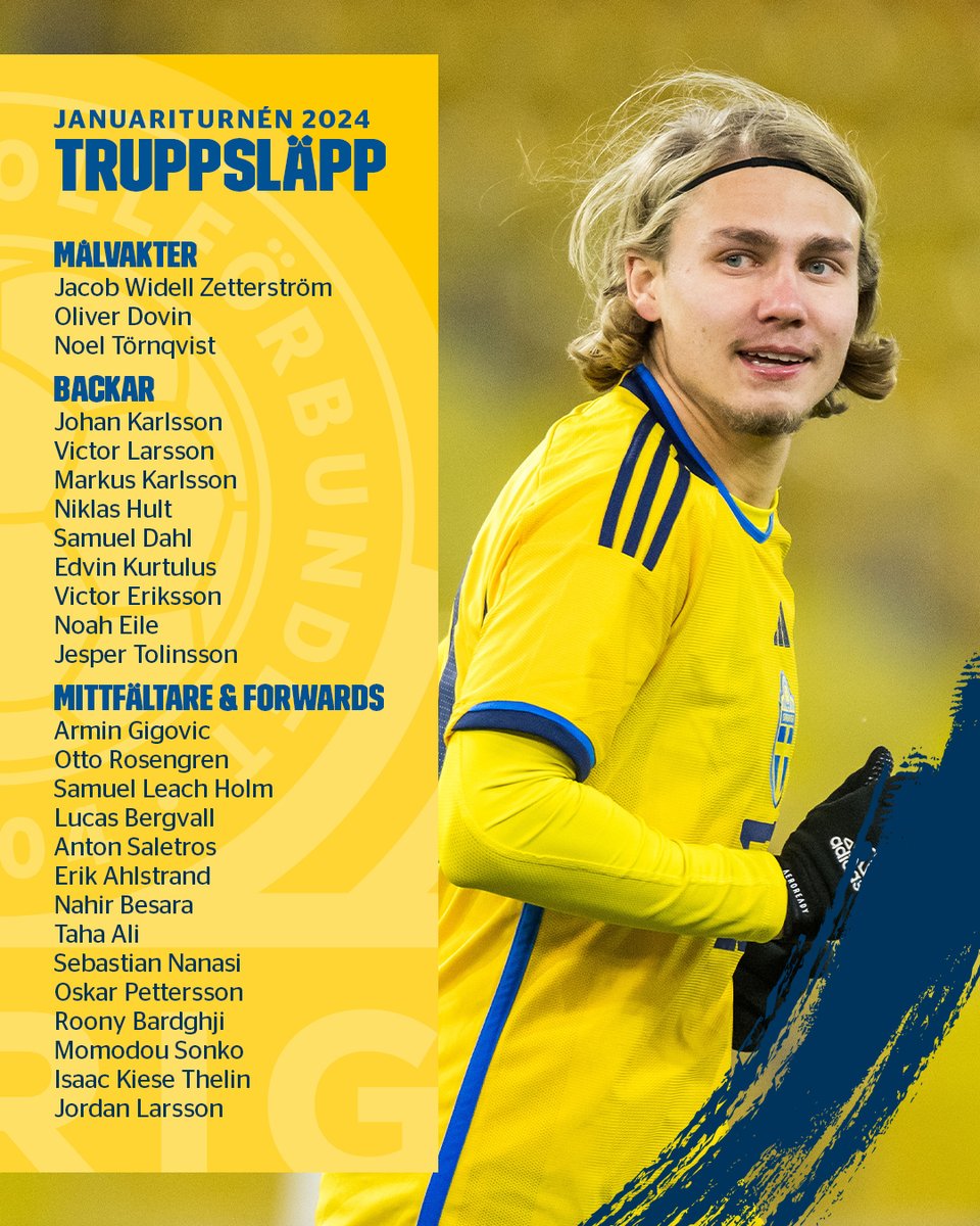 svenskfotboll's tweet photo. 🗒 Herrlandslagets trupp till Januariturnén! 🇸🇪🙌

Januariturnén är mellan 3 och 13 januari. Under samlingen väntar en match mot Estland, som spelas den 12 januari i Paphos. 🇸🇪🆚🇪🇪 https://t.co/ZmdqV4Ckwp