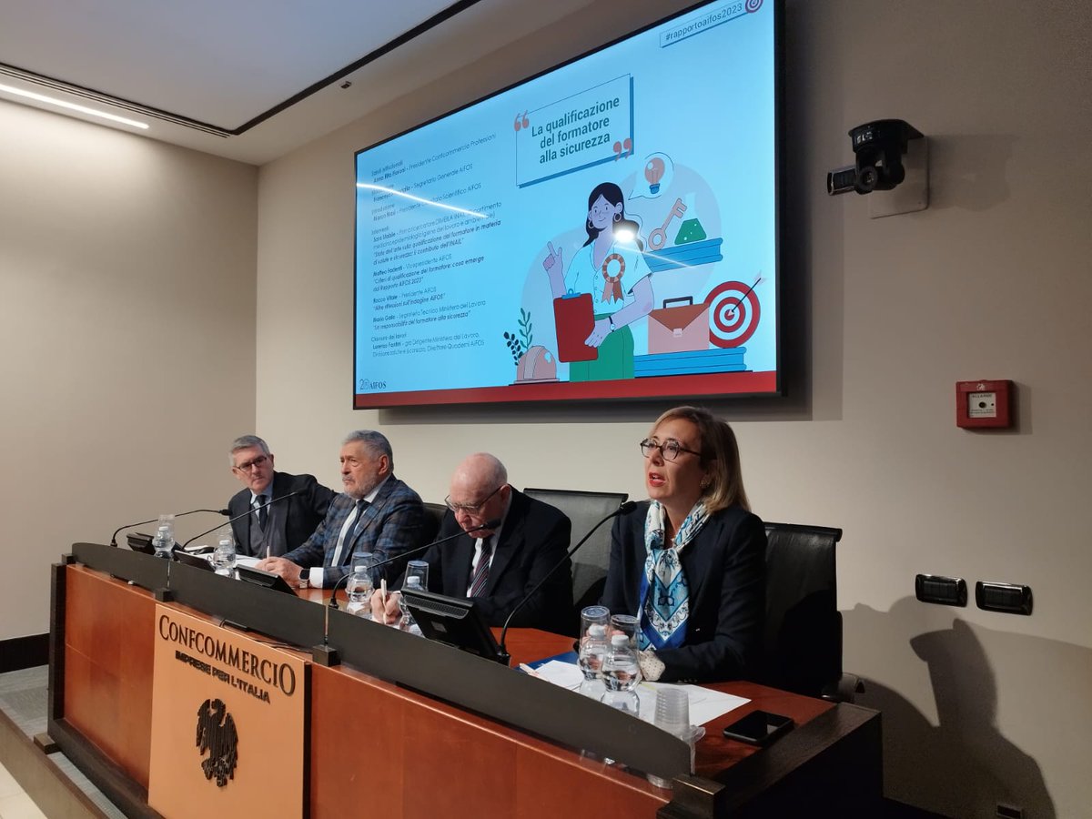 aifositalia's tweet image. La #qualificazione del #formatore alla #sicurezza | 𝗥𝗮𝗽𝗽𝗼𝗿𝘁𝗼 𝗔𝗶𝗙𝗢𝗦 𝟮𝟬𝟮𝟯
Oggi la presentazione presso @Confcommercio con la partecipazione di @AnnaRitaFioroni presidente di @confcommPRO