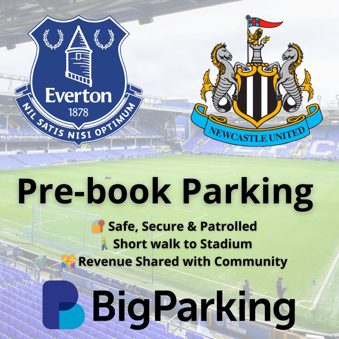 For those off to Everton, I have a parking tip as it can be a nightmare getting parked down there. I used this last time. Matchday car park at a local school. 10-15 minute walk to Goodison and you can pre-book so you’re sorted ahead of time. #NUFC thebigparking.co.uk/football/event…