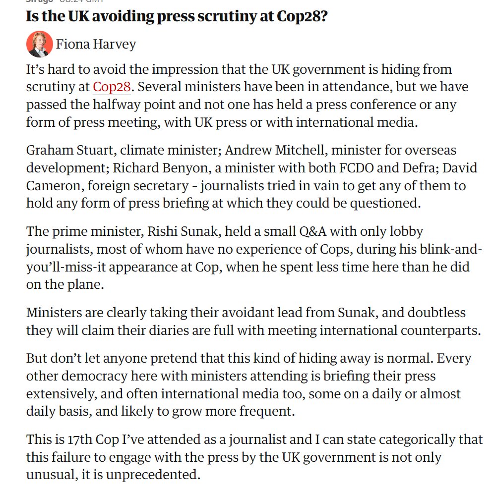 Good to see this being voiced by <a href="/fionaharvey/">Fiona Harvey</a>. These sentiments are shared across pretty much the entire UK press corp. Levels of engagement this year have been unprecedented.