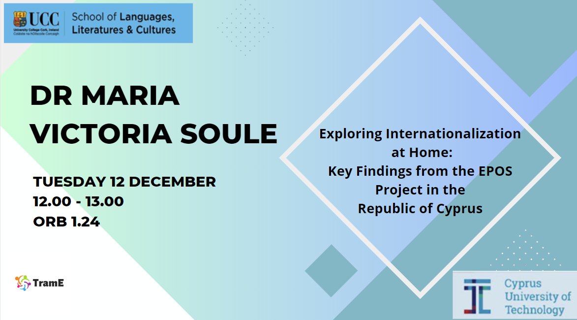 TEANGA (@teangajournal) on Twitter photo Delighted to announce that @SouleMV from <a href="/CyUniTech/">Cyprus University of Technology</a> will be delivering a talk on internationalisation at home in <a href="/sllc_ucc/">School of Languages, Literatures & Cultures UCC</a> on Tuesday. If you would like to join us online, please fill in the form forms.gle/Z7xDeqYZuhkg5o…
<a href="/AnnaritaMagliac/">Annarita Magliacane</a> <a href="/IRAAL_Ireland/">IRAAL - Irish Association for Applied Linguistics</a> Delighted to announce that @SouleMV from <a href="/CyUniTech/">Cyprus University of Technology</a> will be delivering a talk on internationalisation at home in <a href="/sllc_ucc/">School of Languages, Literatures & Cultures UCC</a> on Tuesday. If you would like to join us online, please fill in the form forms.gle/Z7xDeqYZuhkg5o…
<a href="/AnnaritaMagliac/">Annarita Magliacane</a> <a href="/IRAAL_Ireland/">IRAAL - Irish Association for Applied Linguistics</a>