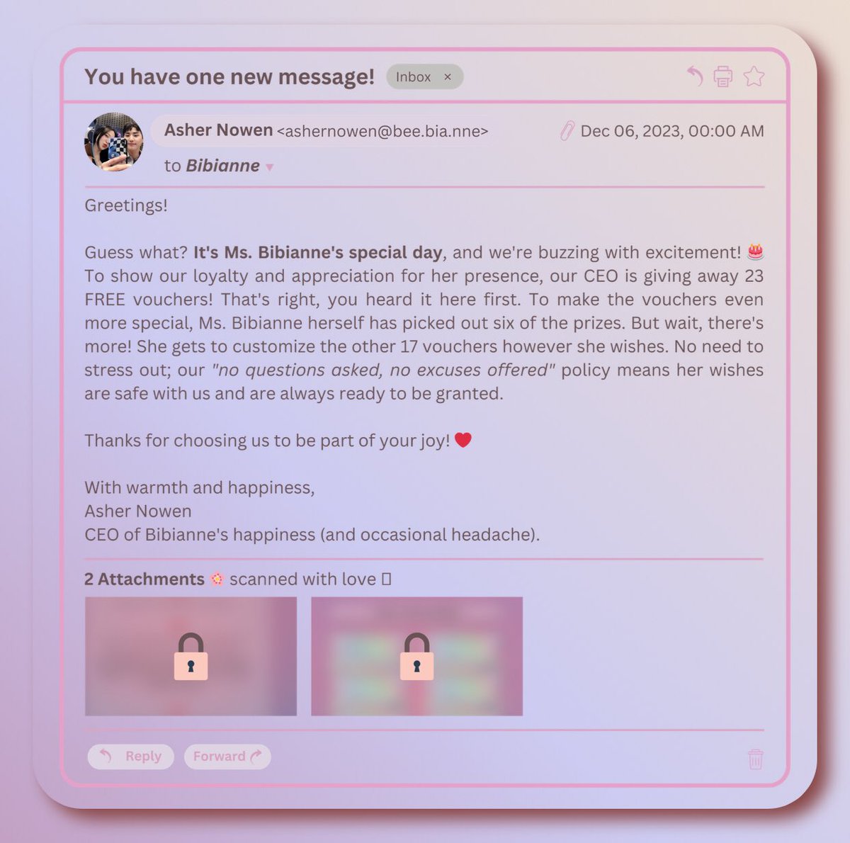 ⠀ 
𝒟𝑢𝑚𝑝𝑙𝑖𝑛𝑔.

merayakan hari lahirnya bibianne &amp;&amp; penulis, aku mau giveaway khusus untuk OCRP. syarat dan ketentuannya boleh cek di tweet selanjutnya, yaa! ♡︎
⠀