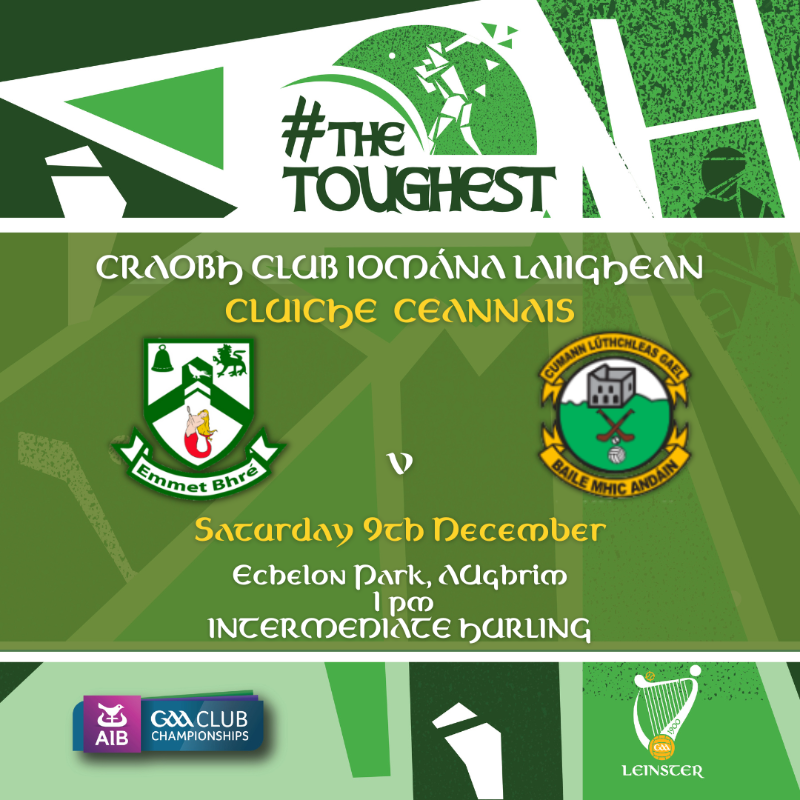 gaaleinster's tweet photo. 2023 AIB Leinster Intermediate Club Hurling Championship Final

⚾️ 𝗕𝗿𝗮𝘆 𝗘𝗺𝗺𝗲𝘁𝘀 (𝗪𝗪) 𝘃 𝗧𝗵𝗼𝗺𝗮𝘀𝘁𝗼𝘄𝗻 (𝗞𝗞)
📍 Echelon Park, Aughrim
🕜 1pm
📺 Clubber TV

Get your tickets here now ⤵️ 

#LeinsterCLub23 @BrayEmmets @ThomastownGAA | @wicklowgaa @KilkennyCLG