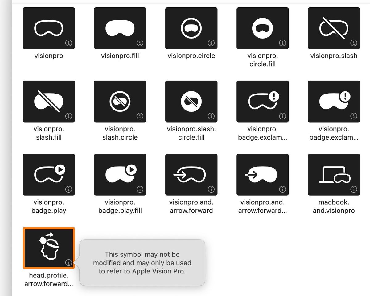 Apple Vision Pro Various official icons.