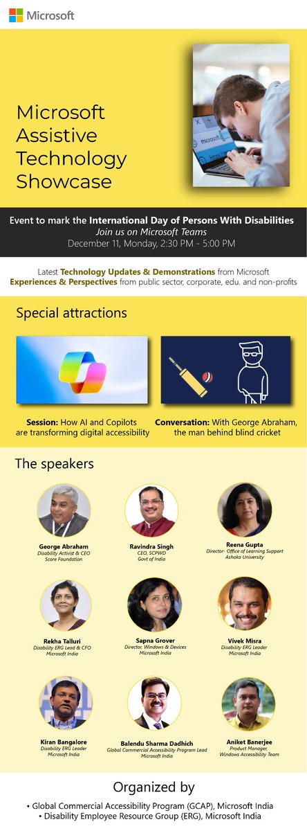 Eyeway (@friendsofeyeway) on Twitter photo Excited to share that CEO George Abraham has been invited to speak at Microsoft's Assistive Technology Showcase on Dec 11! He'll discuss AI's impact on digital accessibility & share insights on blind cricket. Stay tuned for updates. #Accessibility #Microsoft
<a href="/georgebhai/">George Abraham</a> Excited to share that CEO George Abraham has been invited to speak at Microsoft's Assistive Technology Showcase on Dec 11! He'll discuss AI's impact on digital accessibility & share insights on blind cricket. Stay tuned for updates. #Accessibility #Microsoft
<a href="/georgebhai/">George Abraham</a>
