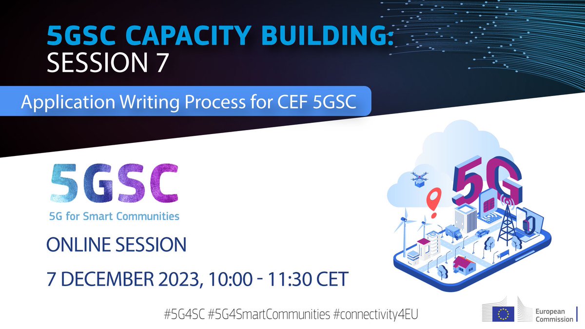 connectivityEU's tweet photo. ⏰Don’t miss out on our last #5GSC capacity building session of the year!

✍️This time, we will focus on the application writing process for #CEFDigital

📧If you want to pitch your project idea, remember to send an email to: community@5gsc.eu

🔗https://t.co/x9EcWNzNla https://t.co/rPmp1mxRF9