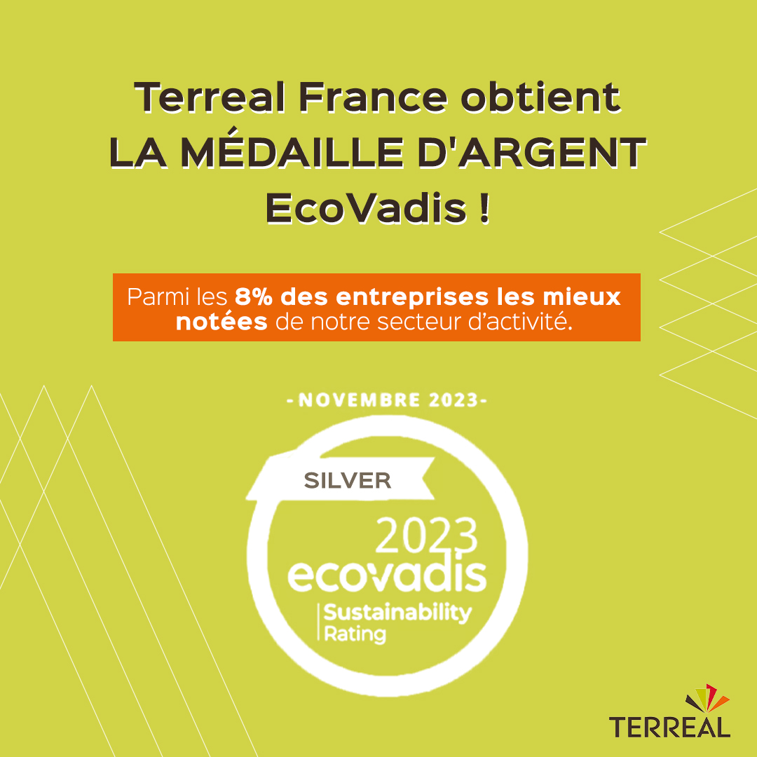 🏆 Terreal France vient de recevoir la médaille d’argent #EcoVadis gage de notre gestion et de nos progrès en terme d’engagements Environnementaux - Sociaux – et de Gouvernance (RSE). Pour en savoir plus  ➡️ loom.ly/YXs-wbo #RSE <a href="/ecovadis/">EcoVadis</a> <a href="/EcoVadisFR/">EcoVadis France</a>