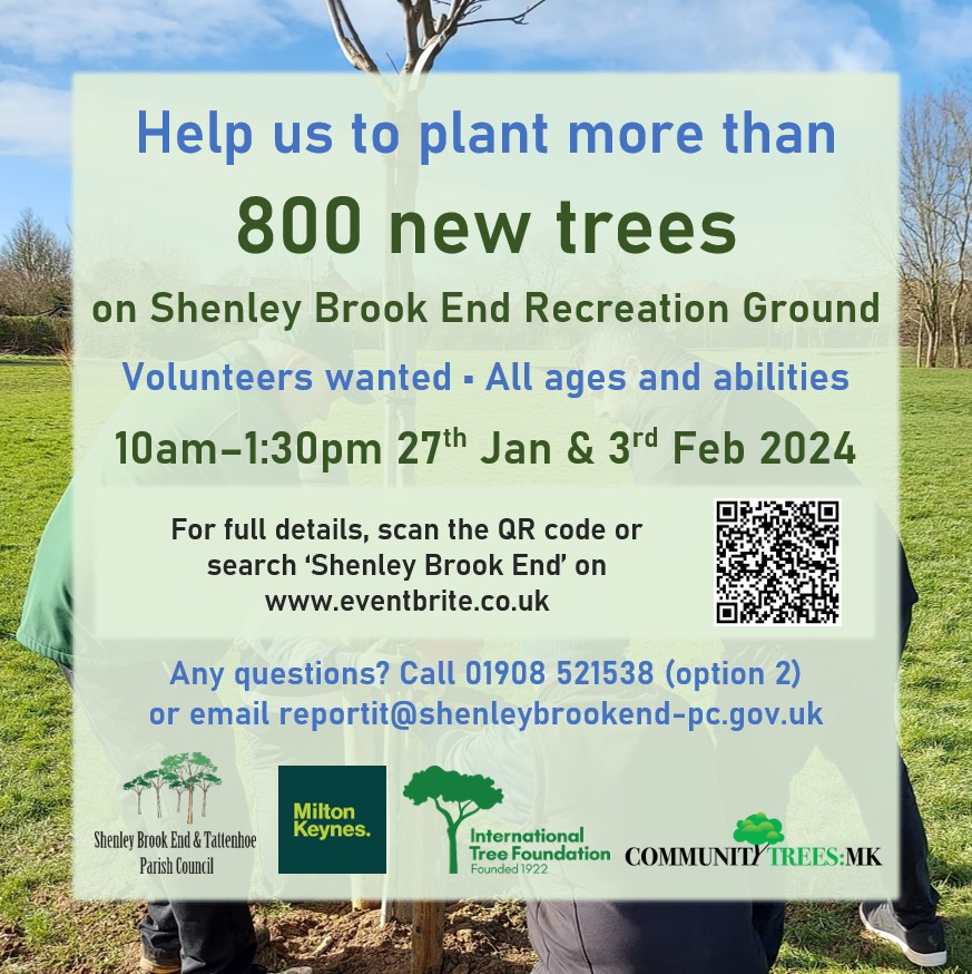 🌳🌳🌳 Major new tree-planting project! Come and join an army of volunteers as we expand the wooded areas of Shenley Brook End Rec Ground. All ages and abilities welcome! #newtrees #biodiversity #community #volunteers #lovemk