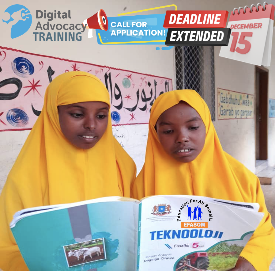 EFASOMSomalia's tweet photo. Advocacy Digital Skills Training

DEADLINE EXTENDED!

Apply for it: https://t.co/a8NVBAgvJ4

Open for Somali nationals!

Registration of Somali Civil Society Organizations is extended to 15th December 2023. Introduction: https://t.co/ihqvD59FdA
Overview: https://t.co/YzLBJoBzul https://t.co/bJVdhOW224